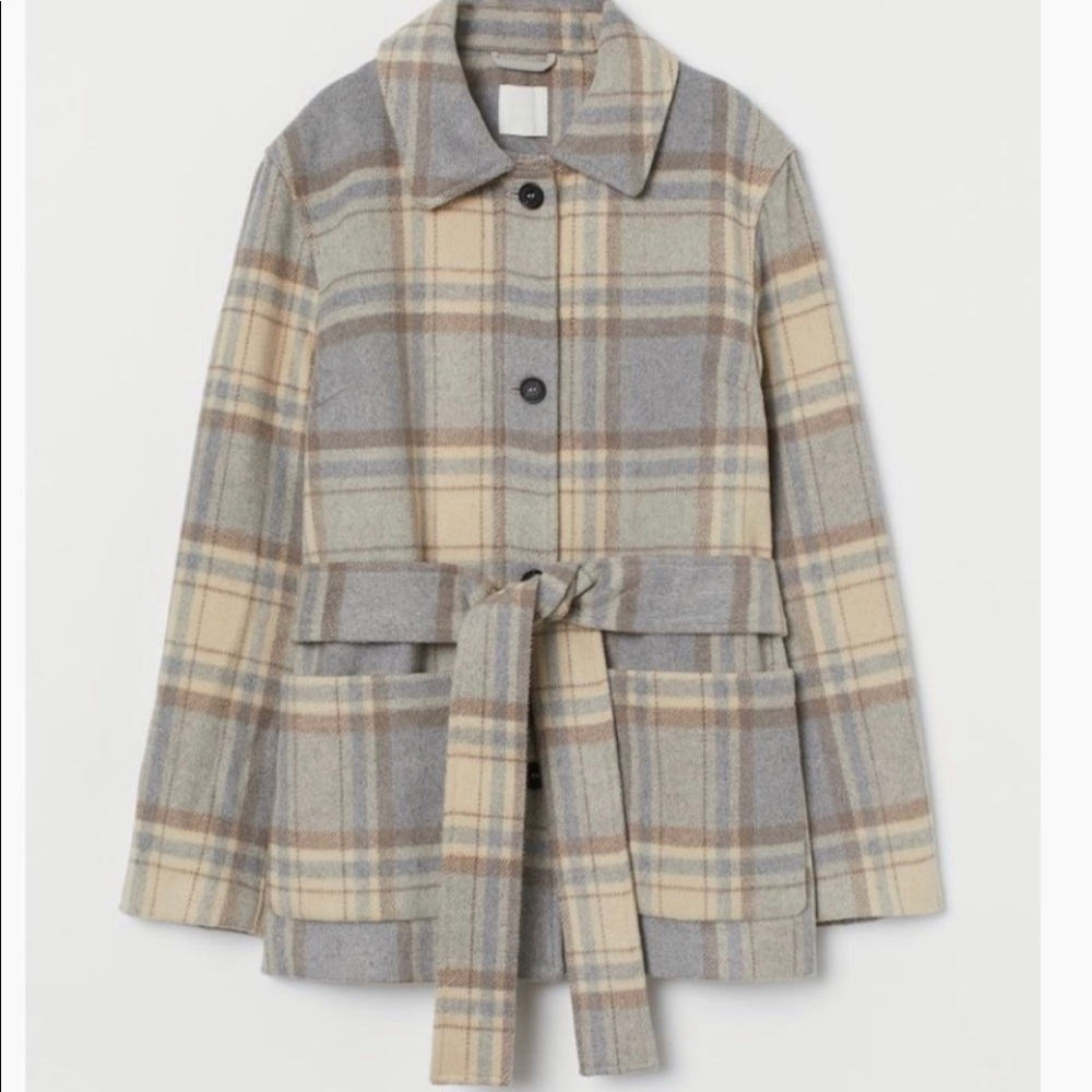 H&M Plaid Tie-Belt Jacket